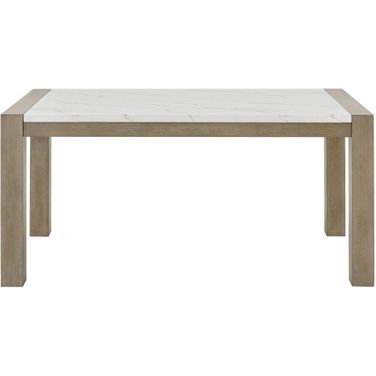 Tabitha 66 Inch Rectangular White Faux Marble Top Dining Table In Light Oak
