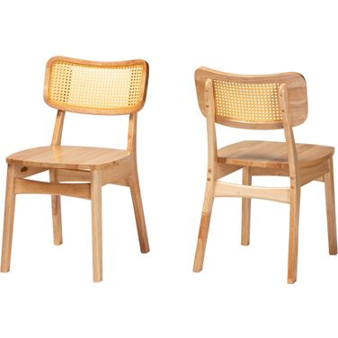 Tadeo Dining Chair Set of 2 In Oak Brown Finished Wood and Rattan