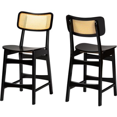 Tafari Counter Stool Set of 2 In Dark Brown Finished Wood and Rattan