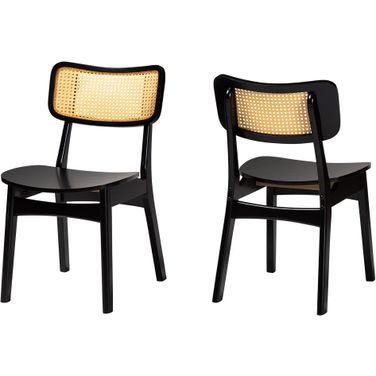 Tafari Dining Chair Set of 2 In Dark Brown Finished Wood and Rattan