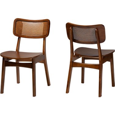 Tafari Dining Chair Set of 2 In Walnut Brown Finished Wood and Rattan