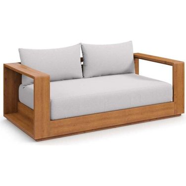 Tahoe Acacia Wood Outdoor Patio Loveseat In Natural and Light Grey
