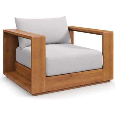 Tahoe Outdoor Patio Acacia Wood Chair In Natural and Light Grey