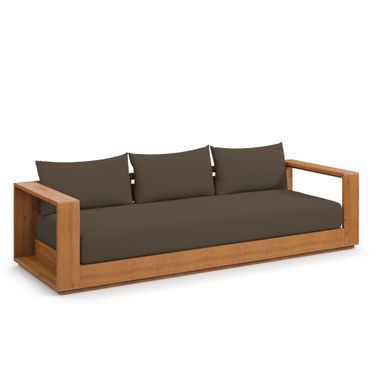 Tahoe Outdoor Patio Acacia Wood Sofa In Natural and Cocoa