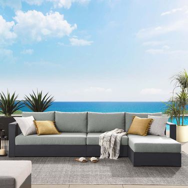 Tahoe Outdoor Patio Powder Coated Aluminum 3 Piece RAF Sectional Sofa Set In Gray