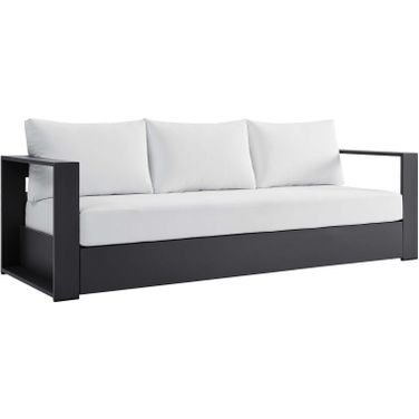 Tahoe Outdoor Patio Powder-Coated Aluminum Sofa In White And Grey