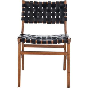 Taika Black and Natural Woven Leather Dining Chair Set of 2
