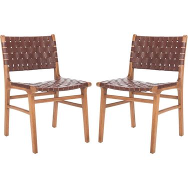 Taika Cognac and Natural Woven Leather Dining Chair Set of 2