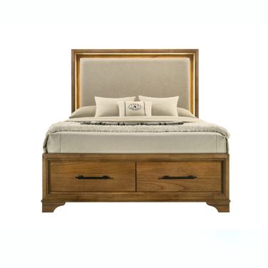 Talcott King Platform Storage Bed with Lighted Headboard In Honey Brown