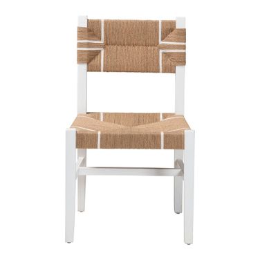 Talli Paper Loom and Mahogany Wood Dining Chair In White and Brown