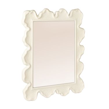 Tallulah Rectangular Wall Mirror with Organic Scalloped Metal Frame In White