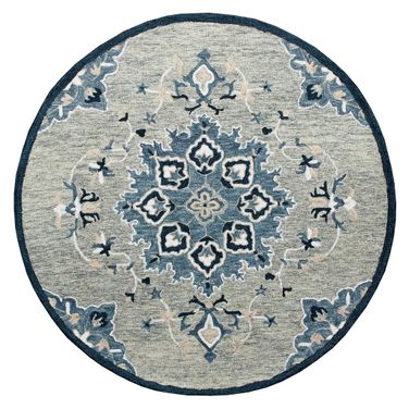 Talvo Medallion Hand-Tufted Wool Area Rug In Gray and Blue