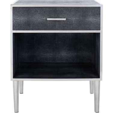 Tammy Faux Shagreen Nightstand In Black And Silver
