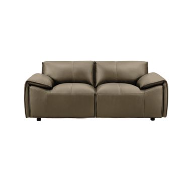 Tanner 74 Inch Top Grain Genuine Leather Loveseat with Padded Arms In Khaki