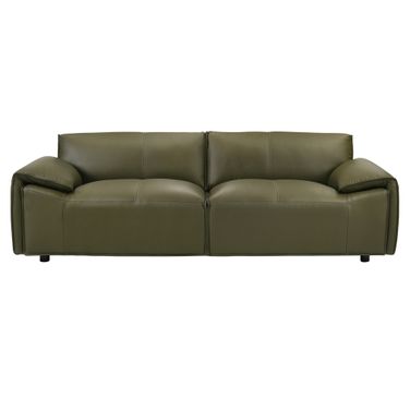 Tanner 92 Inch Top Grain Genuine Leather Sofa with Padded Arms In Green