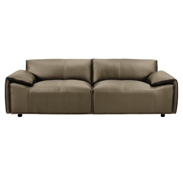 Tanner 92 Inch Top Grain Genuine Leather Sofa with Padded Arms In Khaki