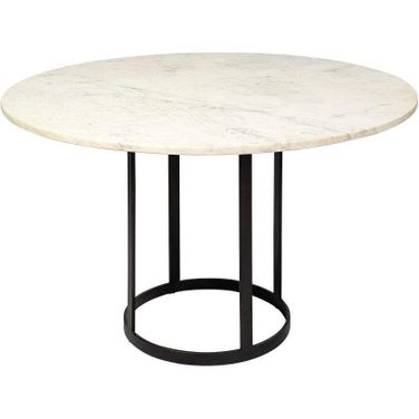 Tanner Ii 48 Inch Round White Marble Top Black Metal Base Dining Table
