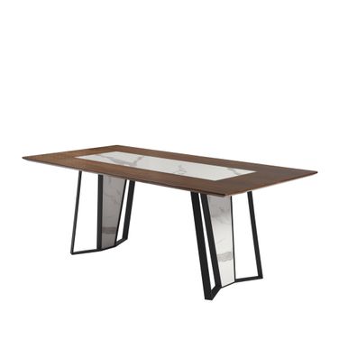 Tanya 79 Inch Rectangular Dining Table with Sintered Stone Table Top In Brown and White