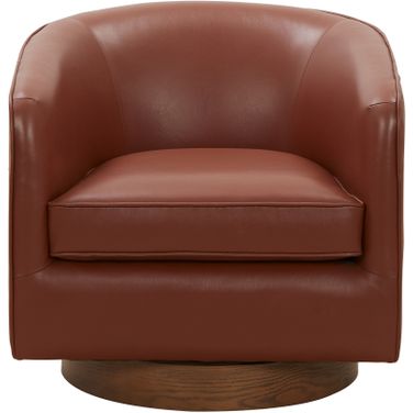 Taos Top Grain Leather Wood Base Swivel Chair In Caramel
