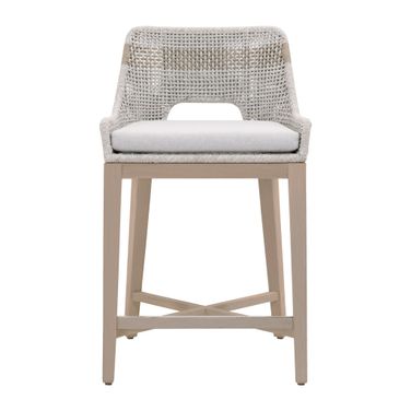 Tapestry Outdoor Counter Stool In Taupe White and Washed Ever Teak