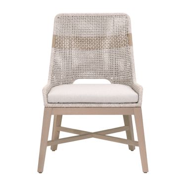 Tapestry Outdoor Dining Chair In Taupe White and Washed Ever Teak - Set of 2
