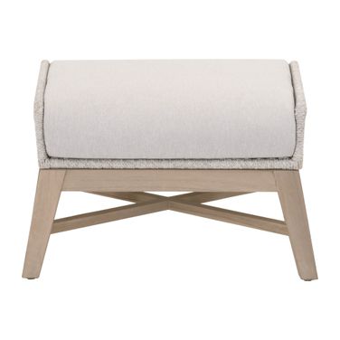 Tapestry Outdoor Footstool In Taupe White and Washed Ever Teak