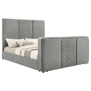 Tara 61-Inch Upholstered Eastern King Panel TV Bed In Grey