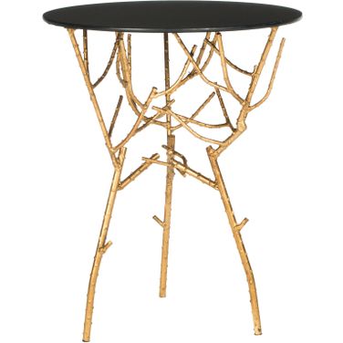 Tara Black Branched Glass Top Gold Accent Table
