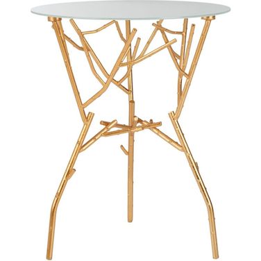 Tara White Branched Glass Top Gold Accent Table