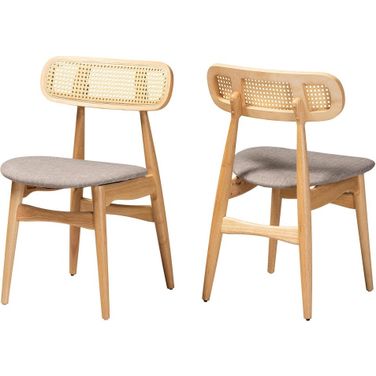 Tarana Fabric and Wood Dining Chair Set of 2 In Grey and Natural Oak