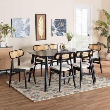 Tarana Wood 7 Piece Dining Set In Cream and Black