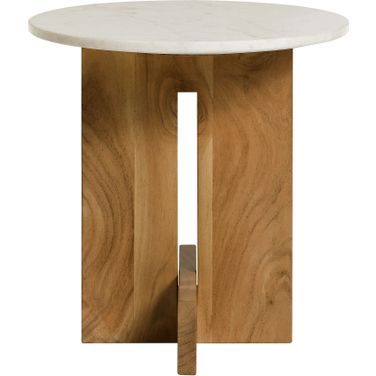 Tarin Acacia Wood and Marble Side Table In Natural