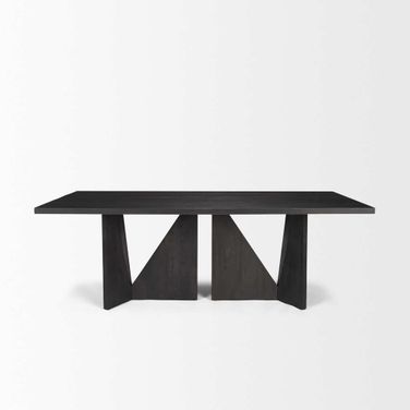 Tarro 84 Inch Rectangular Textured Black Wood with Geometrical Base Dining Table In Brown