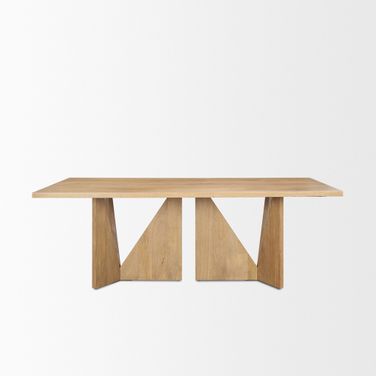 Tarro 84 Inch Rectangular Wood with Geometrical Base Dining Table In Light Brown