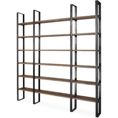 Taunton Ii Dark Brown Wood And Black Iron Six Shelving Unit