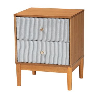 Taylin Upholstered and Wood Nightstand with Two Drawers In Grey and Oak Brown