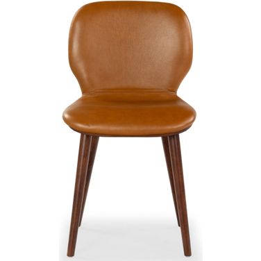Tazmyn Leather Dining Chair In Brown and Walnut