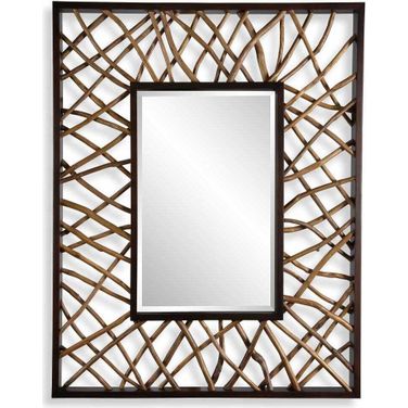 Teak Maze Rectangle Mirror In Brown