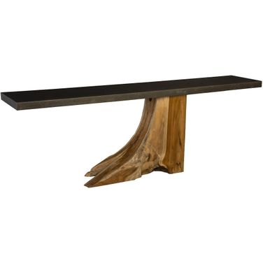 Teak Wood Console Table with Iron Sheet Top In Black and Natural