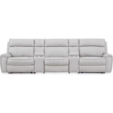 Tealwell 5-Piece Power Reclining Sectional In Pearl and Ash
