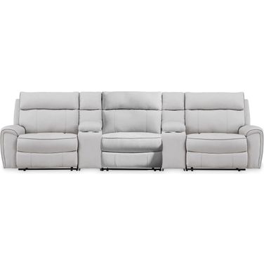 Tealwell 5-Piece Reclining Sectional with Storage Consoles In Pearl and Ash