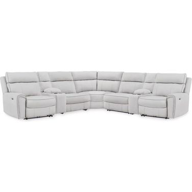 Tealwell 7-Piece Reclining Sectional with Storage Consoles In Pearl and Ash