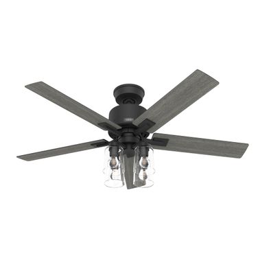 Techne 52 Inch Wi-Fi Ceiling Fan with LED Light Kit and Handheld Remote In Matte Black and Dark Gray Oak