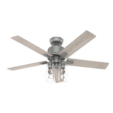 Techne 52 Inch Wi-Fi Ceiling Fan with LED Light Kit and Handheld Remote In Matte Silver and Light Gray Oak