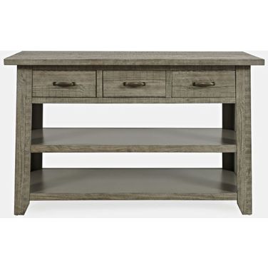 Telluride 50 Inch Sofa Table with Drawers and 2 Shelves In Driftwood