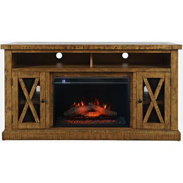 Telluride 60 Inch Storage Console TV Stand with Electric Fireplace In Gold