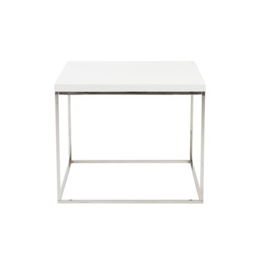 Teresa 24 Inch Side Table In High Gloss White and Polished Stainless Steel