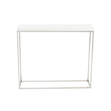 Teresa 36 Inch Console Table In High Gloss White and Polished Stainless Steel