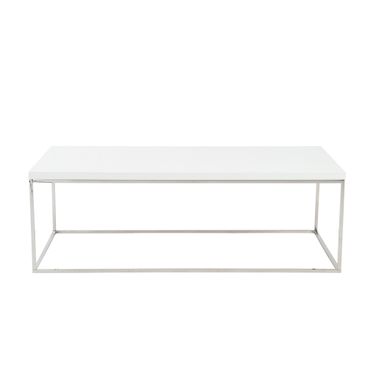 Teresa Rectangular Coffee Table In White and Polished Stainless Steel