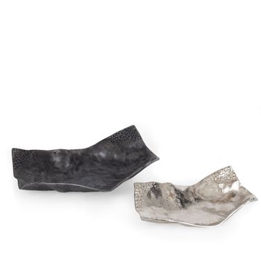 Terra Decorative Metal Trays Set of 2 In Silver and Grey